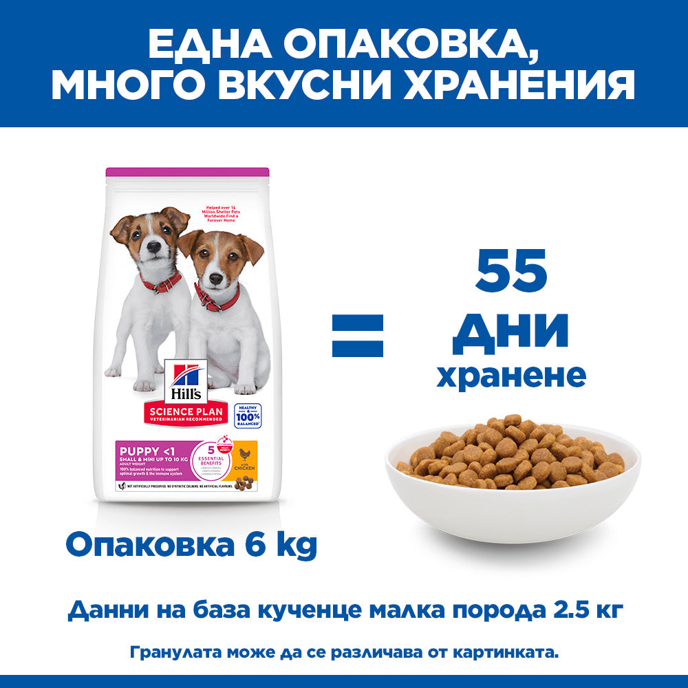 Hills Science Plan Small and Mini Puppy - пълноценна суха храна с пилешко месо, за дребни и миниатюрни породи кучета от отбиване до 1 година, за бременни и кърмещи кучета