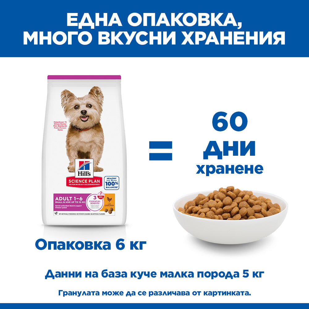 Hills Science Plan Small & Mini Adult - с пилешко, пълноценна суха храна за дребни и миниатюрни породи кучета от 1-6 години